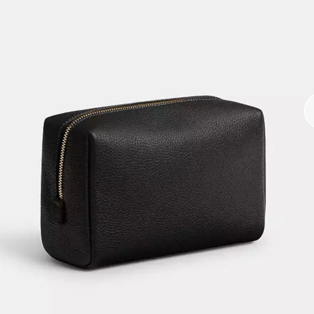 NWT Coach Essential Cosmetic Pouch Black Pebble Leather & Gold “C” - Picture 8 of 10